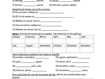 Days, Months, and Seasons Worksheet