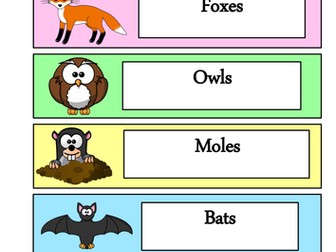 Nocturnal Animal table signs.