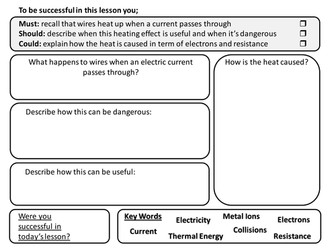 Electricity and Resistance Worksheet GCSE (Edexcel)