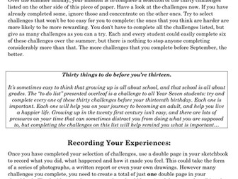 30 tasks for the summer holiday