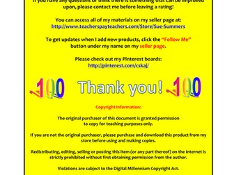 100th Day Activities for the English or Foreign Language Classroom