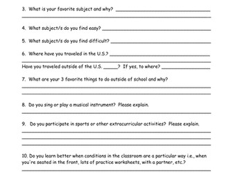 Back to School Student Profile For All Subjects