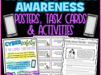 Cyber Bullying Awareness: Posters, Task Cards & Activities