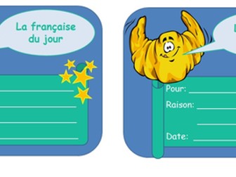 Reward card - French pupil of the day