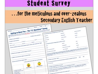 First Day of School About Me Student Interest Survey (Secondary English)