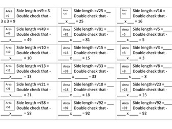 Square Roots Lesson with 2 tasks and an extension