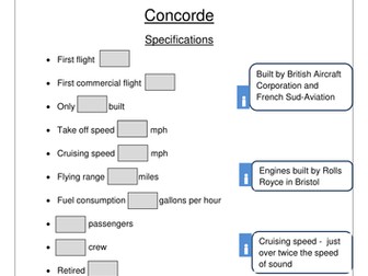 Concorde v Airbus 380 - Facts and Figures - word problem calculations involving 4 rules and ratio 