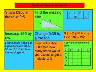 Bank of Revision or Starter Activity Tables Foundation Grade C D E