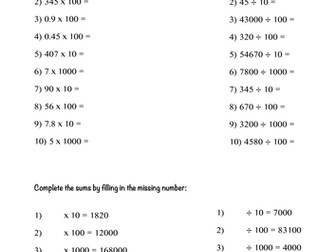 Multiplying And Dividing By 10 100 And 1000 Teaching Resources