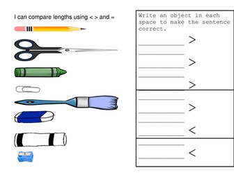 year 2 compare lengths of objects using symbols