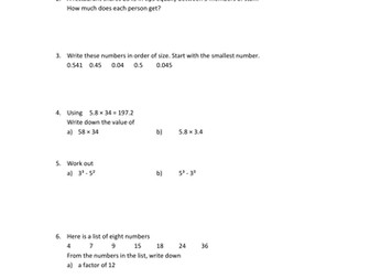 GCSE Non-Calculator Revision Sheets