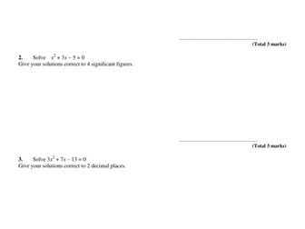 Using the Quadratic Formula: Homework