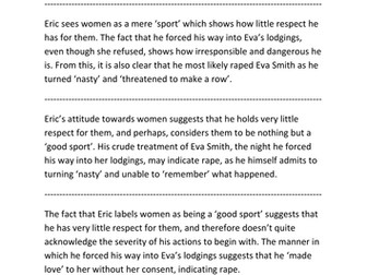 Tentative response to Eric's character in 'An Inspector Calls'