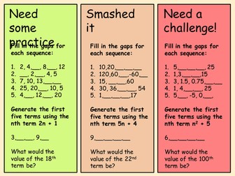 Sequences differentiated worksheet
