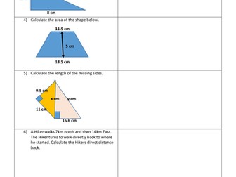 Worksheet on Trigonometry and Pythagoras