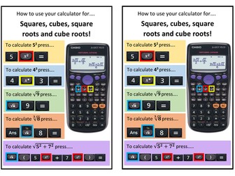 How to use your calculator help sheet for squares, cubes, square roots and cube roots