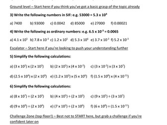 Standard Index Form differentiated worksheet + ANSWERS