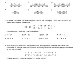 Simplifying fractions by cancelling common factors