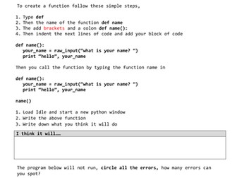 Python Functions Worksheets