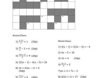 Solving Linear Equation Cross Number