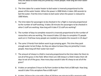 Inverse Proportion Word Problems