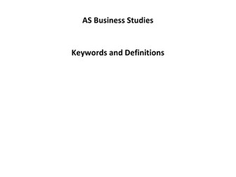 Edexcel AS Business Keyword Booklet with definitions September 2015