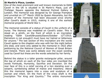 Edith Cavell information and memorials - primary
