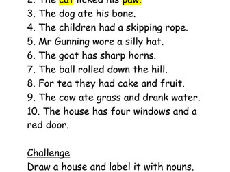 Simple Grammar Work - Nouns, Verbs & Adjectives