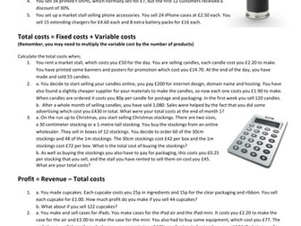 Revenue, costs and profit - Question sheet with answers