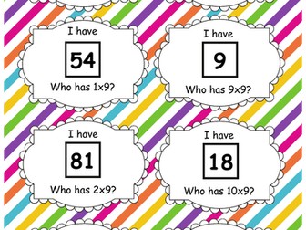 9 Times Table Follow Me Cards