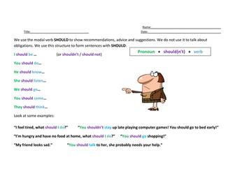 Worksheets for ESL Students to teach the modal verb SHOULD