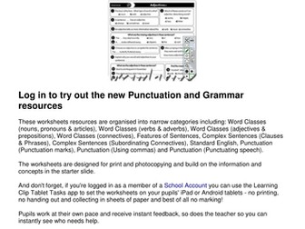 40 KS2 FREE Grammar and Punctuation Worksheets - for Print, Whiteboard and Tablets