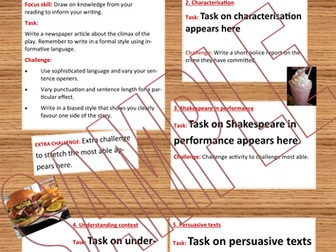 Shakespeare Home Learning/Homework Menu KS3 Lower