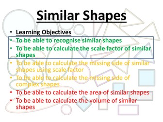 Similar shapes - Linear, Area and Volume