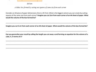 MAXBOX: Maths Investigation on Volume, Area, IT (Excel) Optional