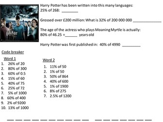 Harry Potter Percentages Code Breaker