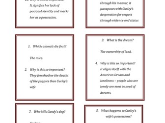Question and answer revision cards for Of Mice and Men