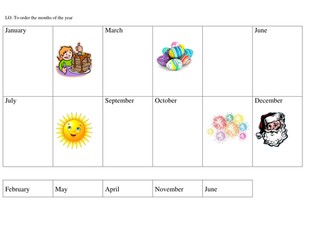 Year 1 or FS2 Ordering months of the year