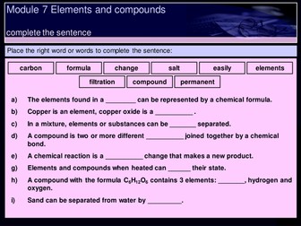 KEY STAGE 3 SCIENCE MODULE  7 ELEMENTS AND COMPOUNDS 