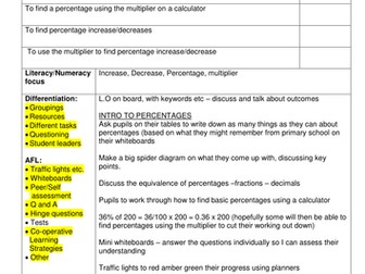 differentiated lesson plan and presentation  percentages, increases, decreases, use of the muliplier