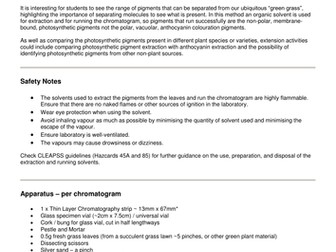 A-level set practicals - TLC of plant photosynthetic pigments
