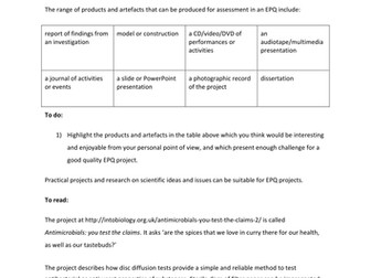 Developing skills for the Extended Project Qualification and other investigations