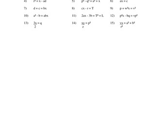 Substitution into formulae and changing the subject worksheets