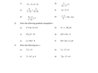 A level solving quadratic inequalities