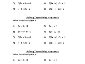 Solving Linear Inequalities Homework
