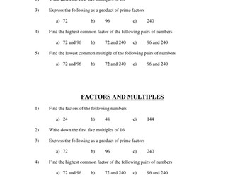 Factors and Multiples Selection