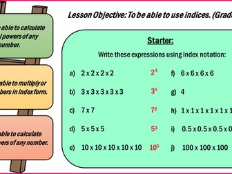 GCSE Higher: Indices, Standard Form and Surds Unit - 12 Lessons.
