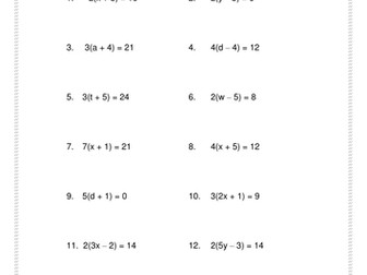 Solving Linear Equations with Brackets Homework