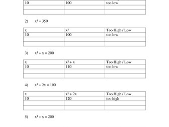 Trial and Improvement Differentiated Homework Questions