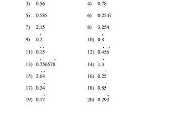 Converting Decimals to Fractions Homework including Recurring Decimal